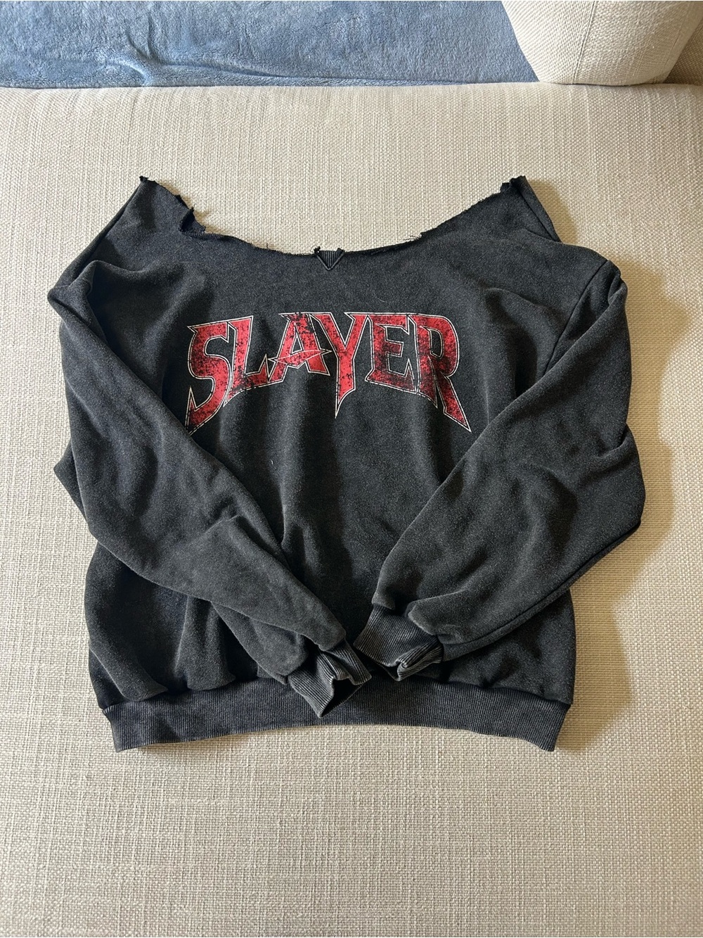 Slayer Graphic Off-Shoulder Black Women's Sweater